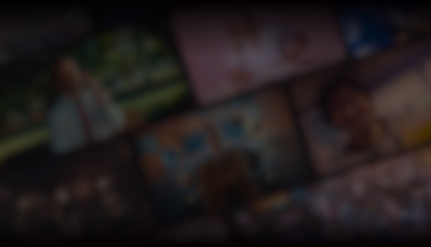 Blurred collage of various video thumbnails including people and scenes in dark lighting.